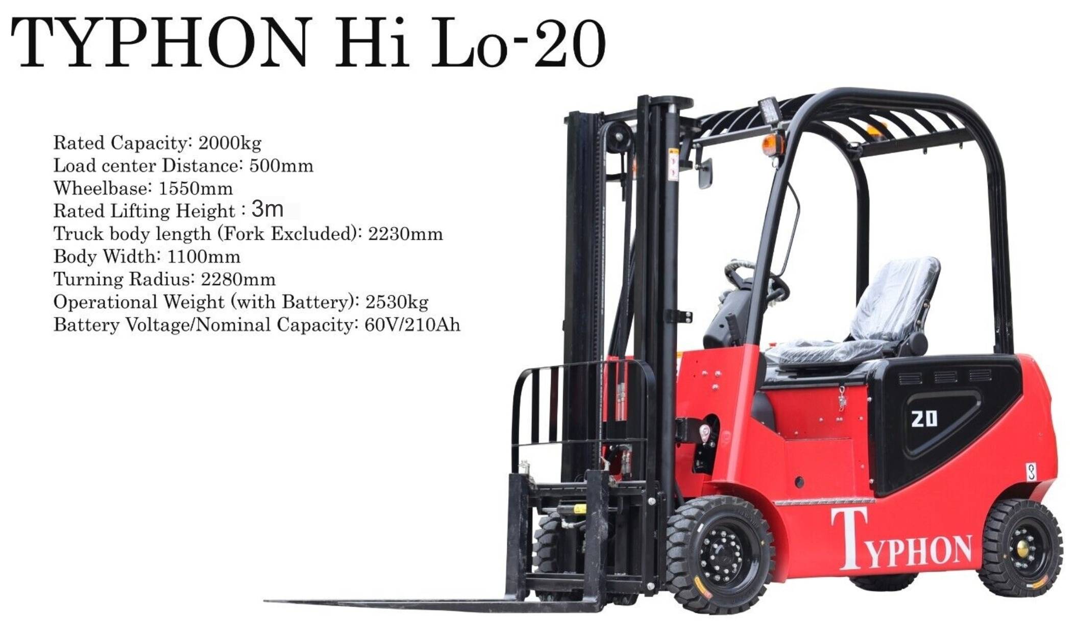 2024 TYPHON 2 Ton Rated Capacity Electric Forklift Lifter Lift Truck USA - Image 3