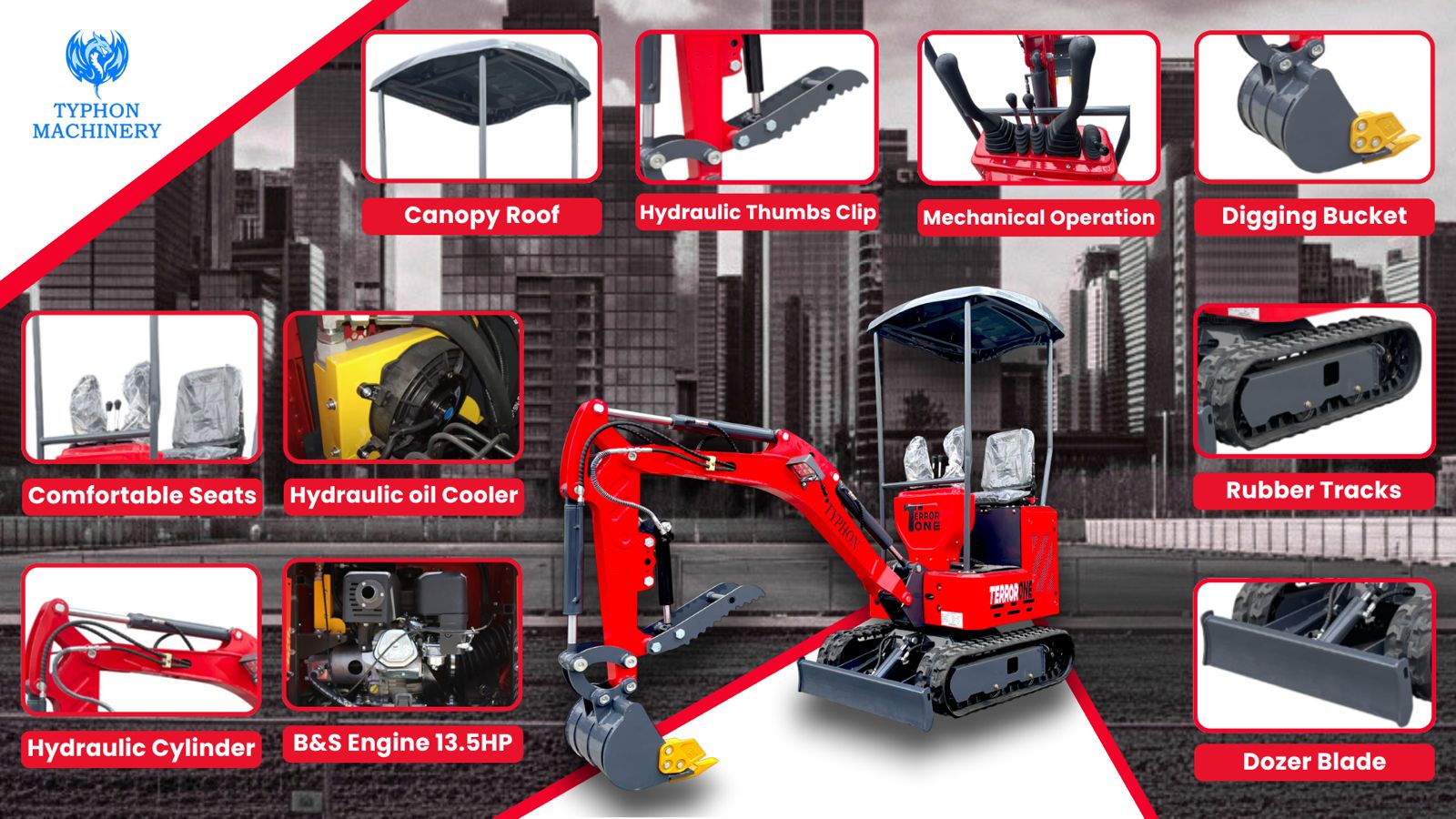 TYPHON TERROR ONE STORM 1 Ton Mini Excavator Trench Digger with hydraulic oil cooler Canopy & Wide Bucket - Image 4