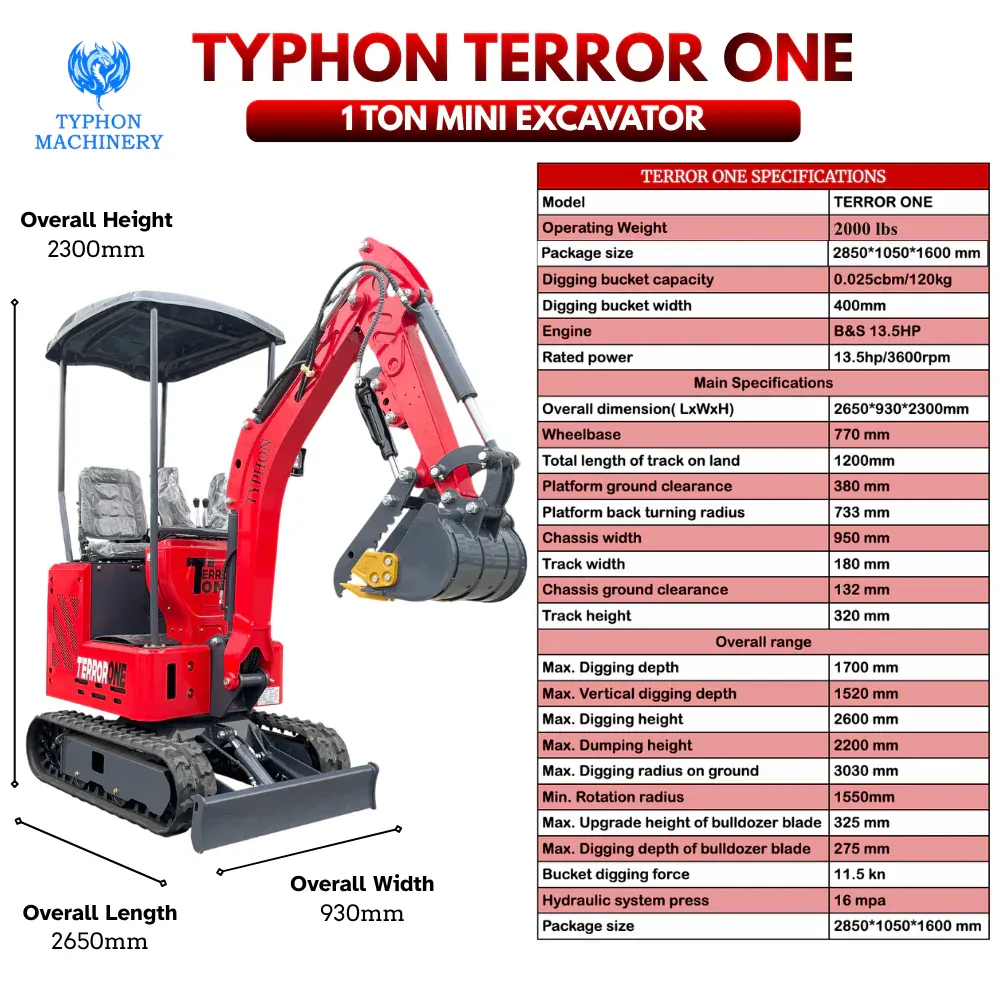 TYPHON TERROR ONE STORM 1 Ton Mini Excavator Trench Digger with hydraulic oil cooler Canopy & Wide Bucket - Image 2