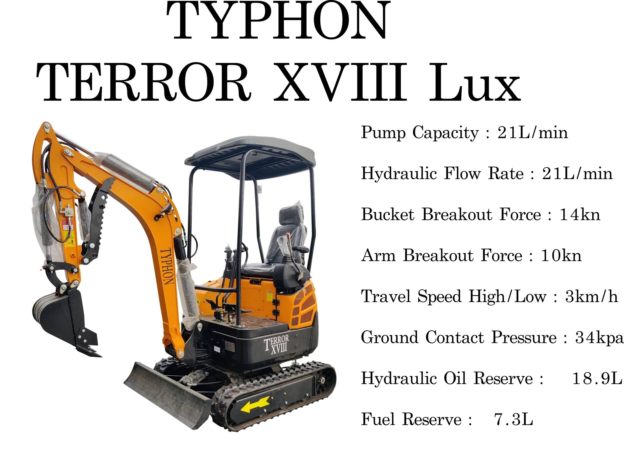 TYPHON TERROR XVIII Mini Excavator – 4000lbs EPA Certified USA KUBOTA D902 engine - Image 4
