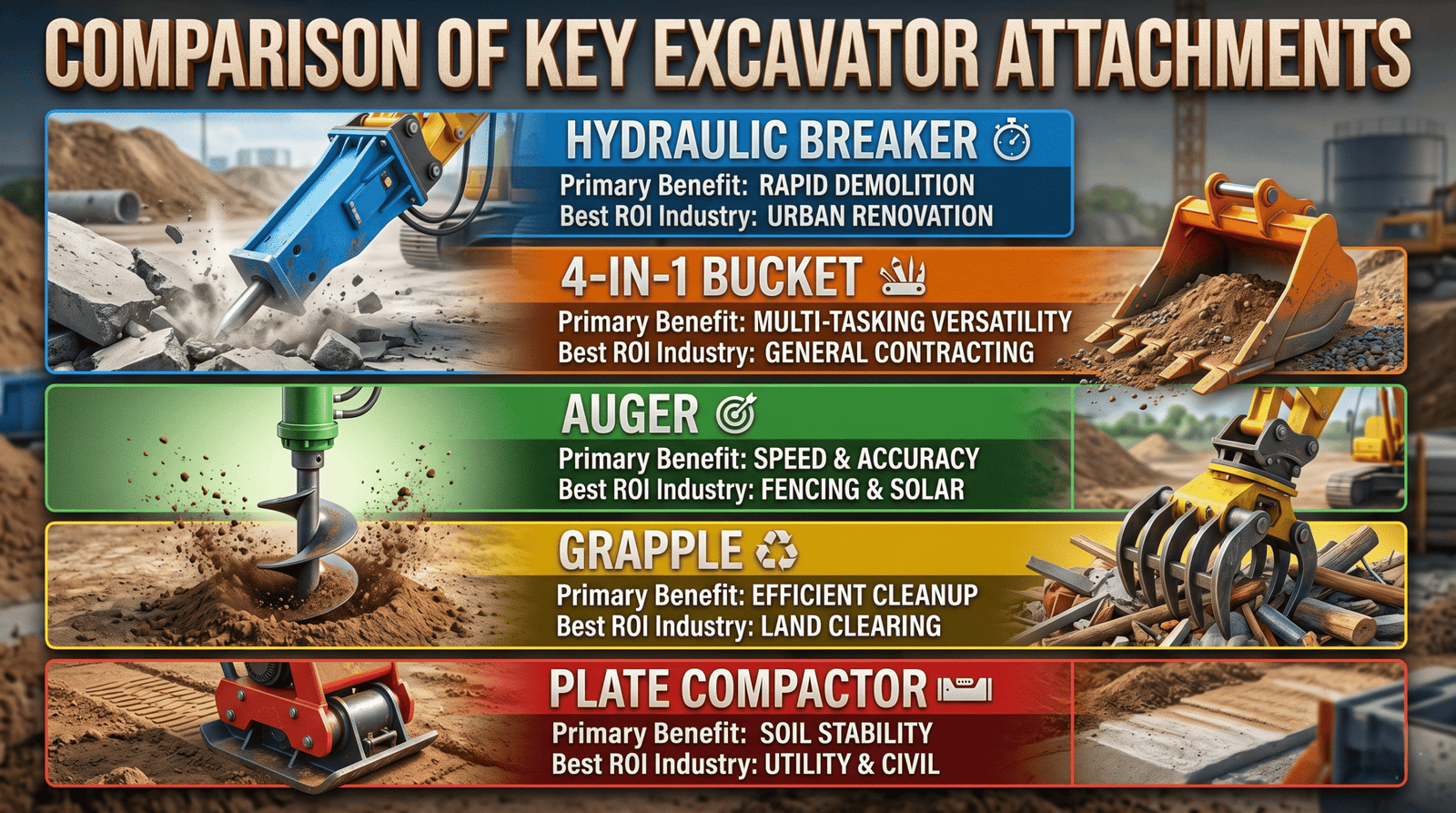 excavator attachments Comparison