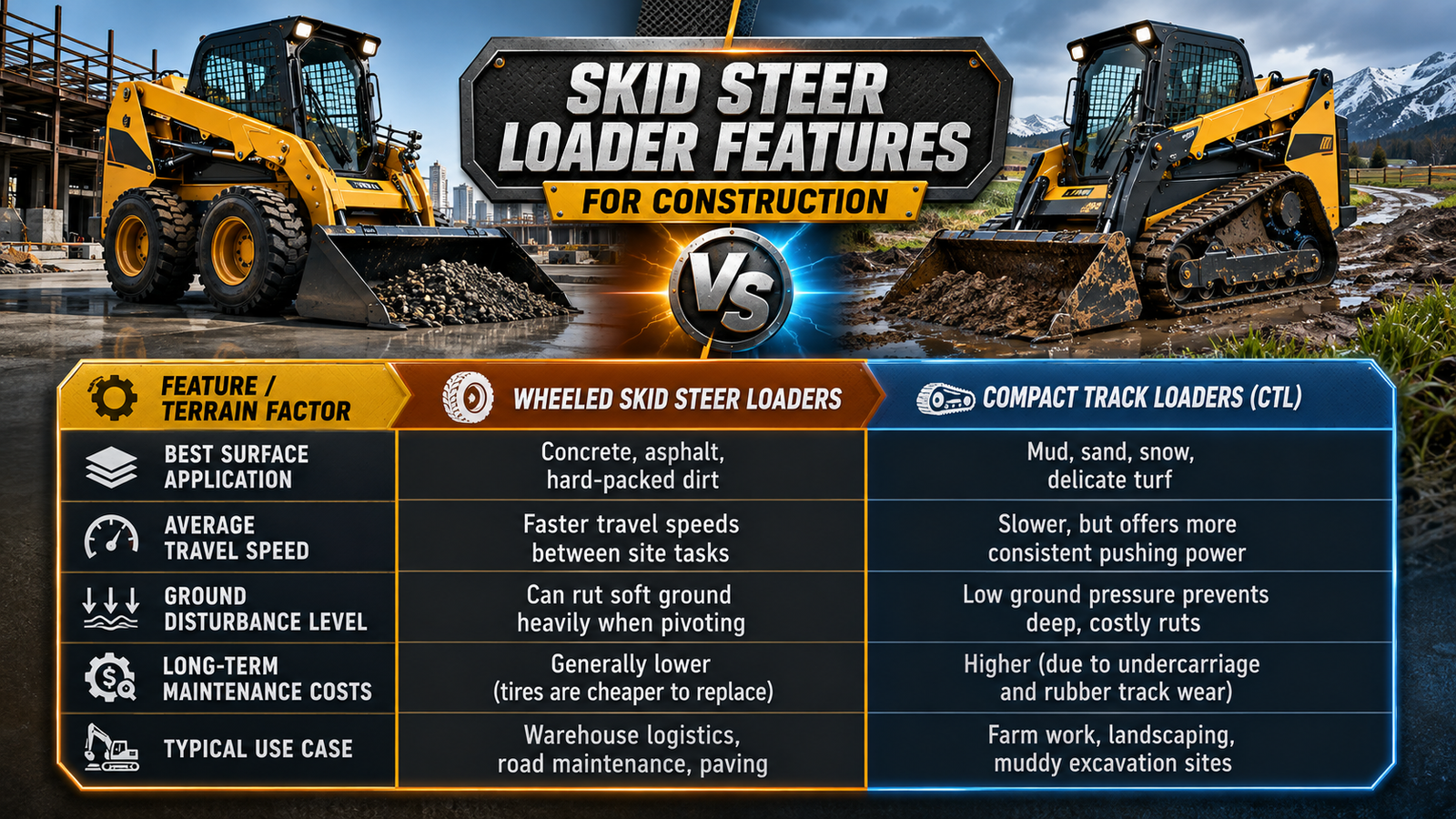 5 Best Skid Steer Loader Features Table